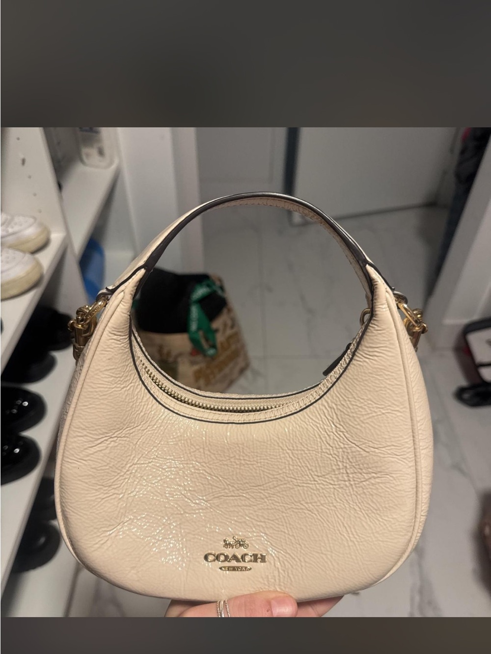 Coach Cream Leather Mini Hobo Bag with Gold Hardware